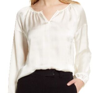 New Vince Camuto Hammered Satin Blouse Ivory